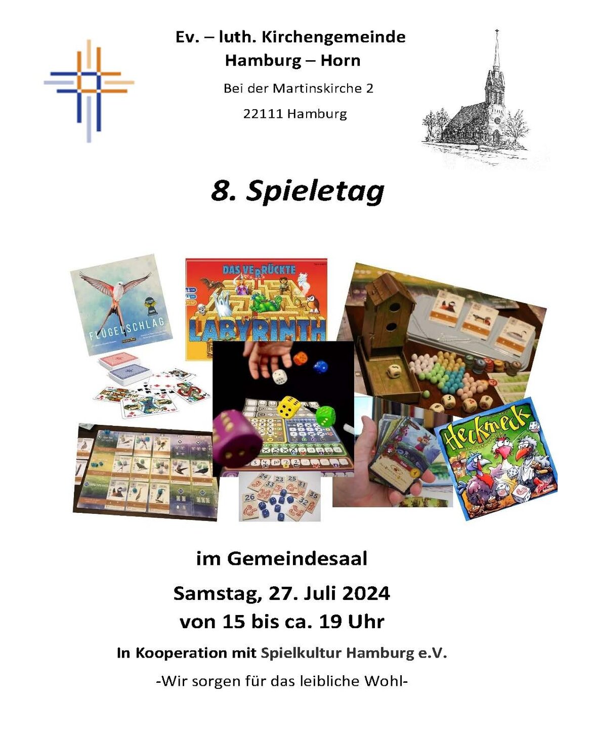 Kirchengemeinde Hamburg-Horn Spieletag im Gemeindesaal, 27. Juli 2024, 15 - 19 Uhr