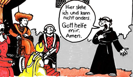 Luther vor dem Reichstag zu Worms aus dem Video, gezeichnet von manniac  - Copyright: hamburger-reformation.de