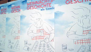 Die Kataloge zur Ausstellung Die Weihnachtsgeschichte als Comic - Grafik: H. Steinbach - Copyright: Helmut Steinbach, kirche-hamburg.de