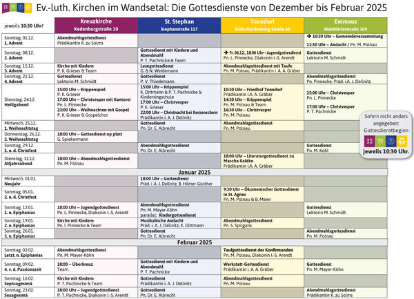 Gottesdienstplan - Copyright: Kirchen im Wandsetal