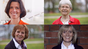 Die ersten Frauen in ihren Ämtern: Julia Atze, Maria Jepsen, Elisabeth Lingner, Ulrike Murmann (im Uhrzeigersinn), Fotos: Nordkirche, St. Michaelis, St.-Petri-Stiftung/Gätz - Copyright: Nordkirche (2), St. Michaelis, St.-Petri-Stiftung/Gätz