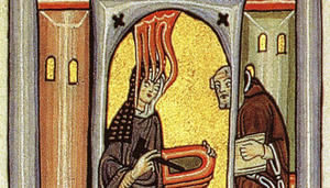 Hildegard empfängt eine göttliche Inspiration - Miniatur aus dem Rupertsberger Codex des Liber Scivias  - Copyright: Wikimedia Commons, Foto: Robert Lechner