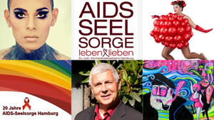 Ein buntes Programm zum 20-jährigen Bestehen. In der Mitte: AIDS-Pastor Detlev Gause, Fotos: AIDS-Seelsorge Hamburg (3), Paul A. Jackson, Viktoria Lapidus, Uli Pforr - Copyright: AIDS-Seelsorge Hamburg (3), Paul A.Jackson, Viktoria Lapidus, Uli Pforr